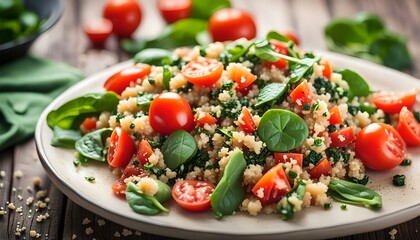 Healthy Vegetarian Quinoa Salad with Tomatoes and Spinach

