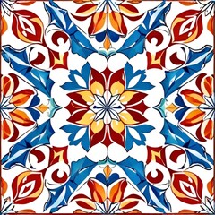 Vector image of colorful Moroccan, Portuguese tiles, azulejo with ornament. AI generation.
