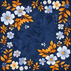 Vintage Hawaiian Floral Pattern in Blue and Orange