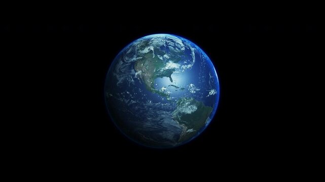 Planet Earth rotates in space on a transparent background. 3D animation with detailed satellite map, some NASA customization elements. Seamless loop.
