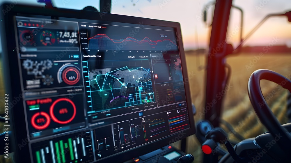 Poster a digital dashboard displaying big data analytics for precision farming
