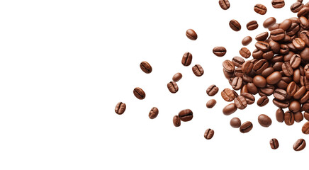 Coffee beans, grains isolated, transparent background copy space