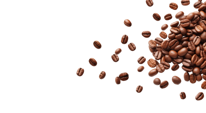 Coffee beans, grains isolated, transparent background copy space