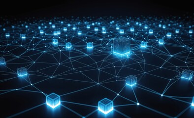 Obraz premium Blockchain Network with Glowing Nodes