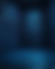 Fototapeta premium Blurred Background showcases a seamless blue digital 3D vintage wall, accented with dark borders and illuminated on the right side, creating a mock-up setting with ample copy space