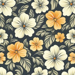 Vintage Hawaiian Floral Pattern With White and Orange Flowers
