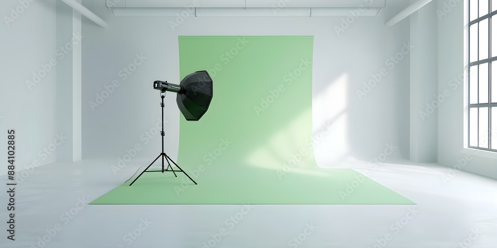 Poster design virtual studio setup with green screen professional lighting and camera angles. concept virtu