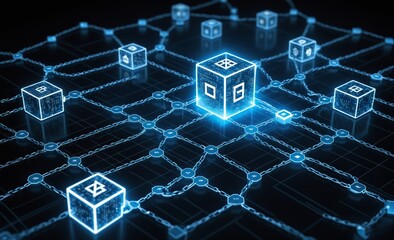 Fototapeta premium Blockchain Network Concept with Digital Blocks