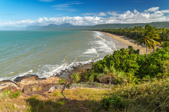 Majestic tropical golden sand Four Mile Beach in Port Douglas, Queensland, Australia. It is&nbsp;one of the most popular and well-known beaches in Tropical North Queensland.
