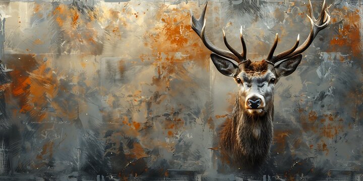 Artistic deer portrait on an abstract grunge background