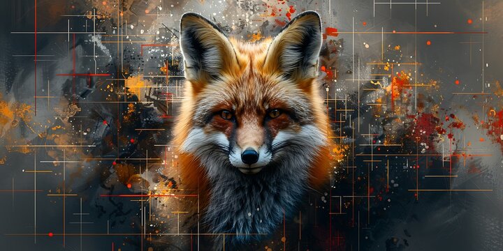 Abstract portrait of a red fox on a textured background