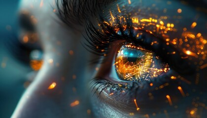 The Optical Biometrics Eye Futuristic Cyberspace Technology Neural Network with Beautiful Colors Scan