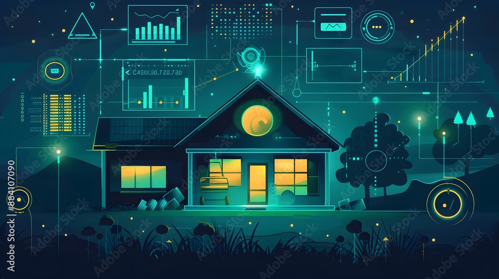 Poster a smart home hub displaying data from various smart farming devices and sensors