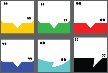 Modern Speech Bubble Quote Template Set. Editable Colorful Motivational and Inspirational Blank Bubble Frame for opportunities with Quotation Marks and Copy Space for Quotes. Isolated Stock Vector