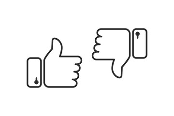 Like and Dislike icon. Thumb up and down.  Vector line icon.