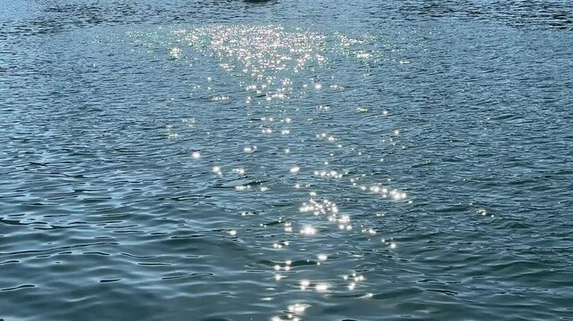 Blue water sparkling calm surface.