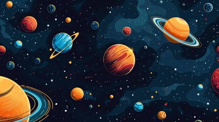 Planets and stars in the vastness of space create a mesmerizing cosmic landscape