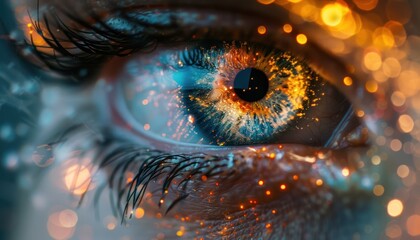 The Optical Biometrics Eye Futuristic Cyberspace Technology Neural Network with Beautiful Colors Scan