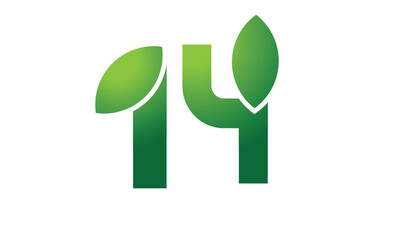 14 Leaf Logo Number Green Simple Nature