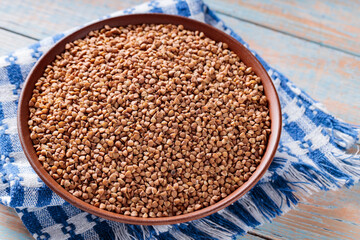 Organic Buckwheat Groats in Bowl, Gluten-Free Superfood for Healthy Eating