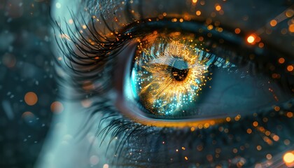 The Optical Biometrics Eye Futuristic Cyberspace Technology Neural Network with Beautiful Colors Scan