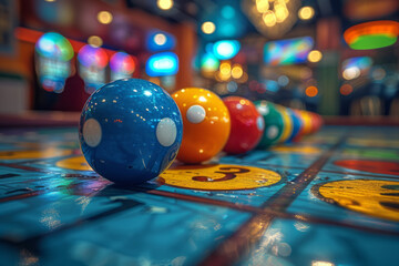 A vibrant shot of a bingo game in progress, with colorful cards and markers creating a lively atmosphere,