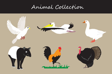 Animals collection. Flat style vector illustration.