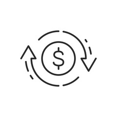 Currency circulate icon. Thin line vector stroke illustration.