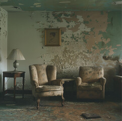 a sad room with drab furniture