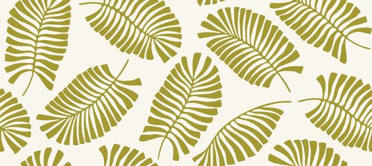 tropical palm leaves hand drawn seamless pattern. © andin