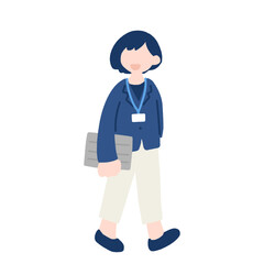 タブレットを持ちながら歩くビジネスパーソンのフラットなイラスト