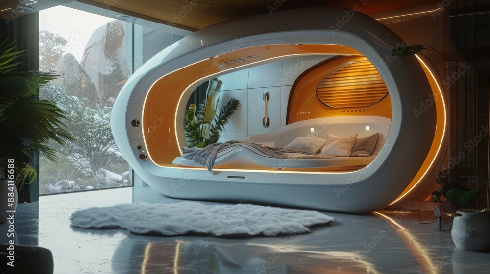 Poster capture a futuristic home with an integrated ai system that learns the habits and preferences of its
