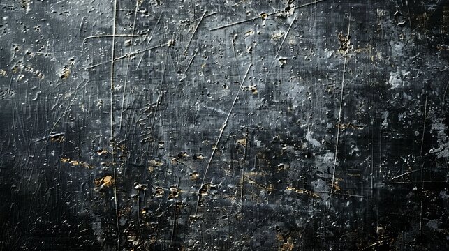 A close-up of a scratched metal surface showing various wear and tear marks, creating an abstract and industrial aesthetic that carries a story of time and usage.