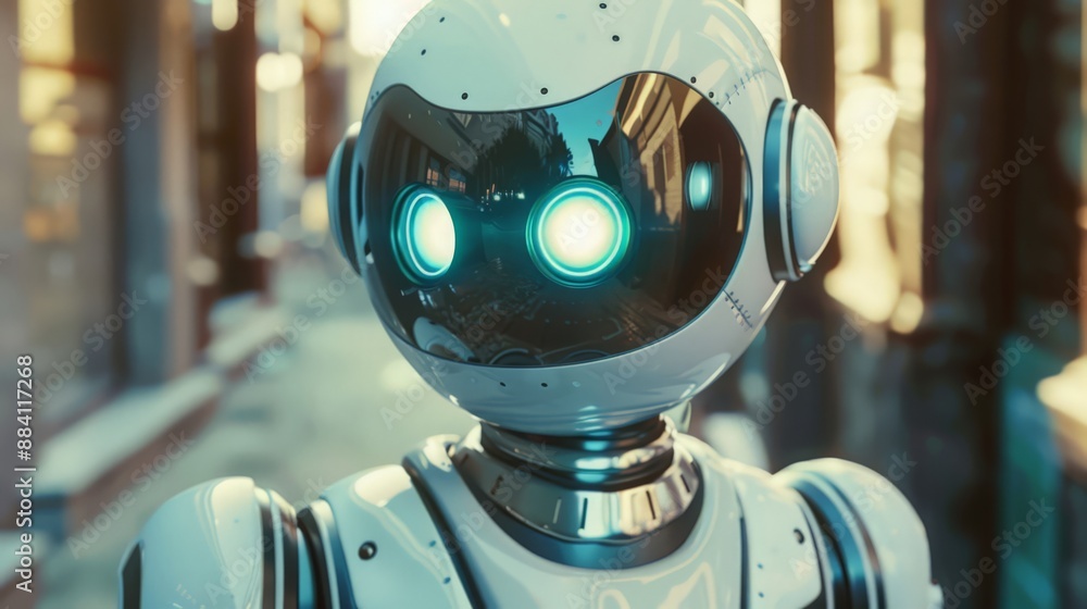 Poster capture a robot installing high-tech entertainment systems, making the future home ready for immersi