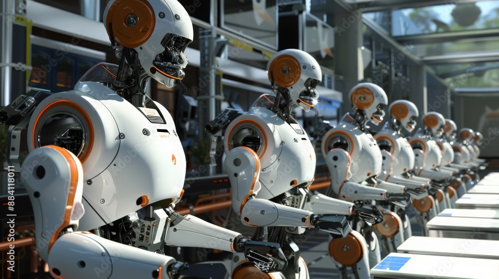 Poster capture a scene of robots installing advanced hvac systems, ensuring comfort and energy efficiency i