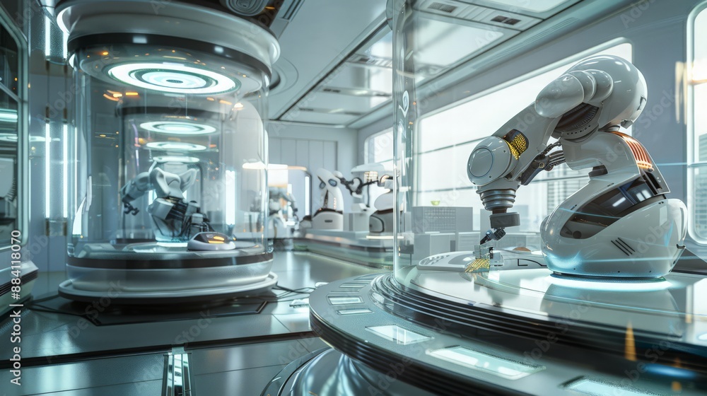 Poster capture a scene of robots installing advanced hvac systems, ensuring comfort and energy efficiency i