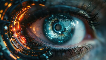 The Optical Biometrics Eye Futuristic Cyberspace Technology Neural Network with Beautiful Colors Scan