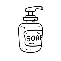 Hand-Drawn Soap Dispenser, Black and White Outline, Liquid Soap Container