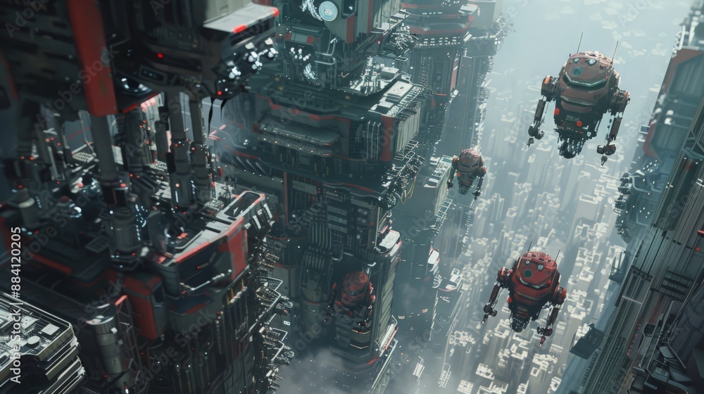 Poster capture the dynamic teamwork of multiple robots coordinating to construct the intricate details