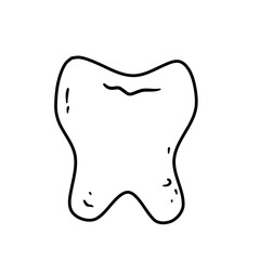 Simple Hand-Drawn Tooth Illustration, Black Outline on White Background