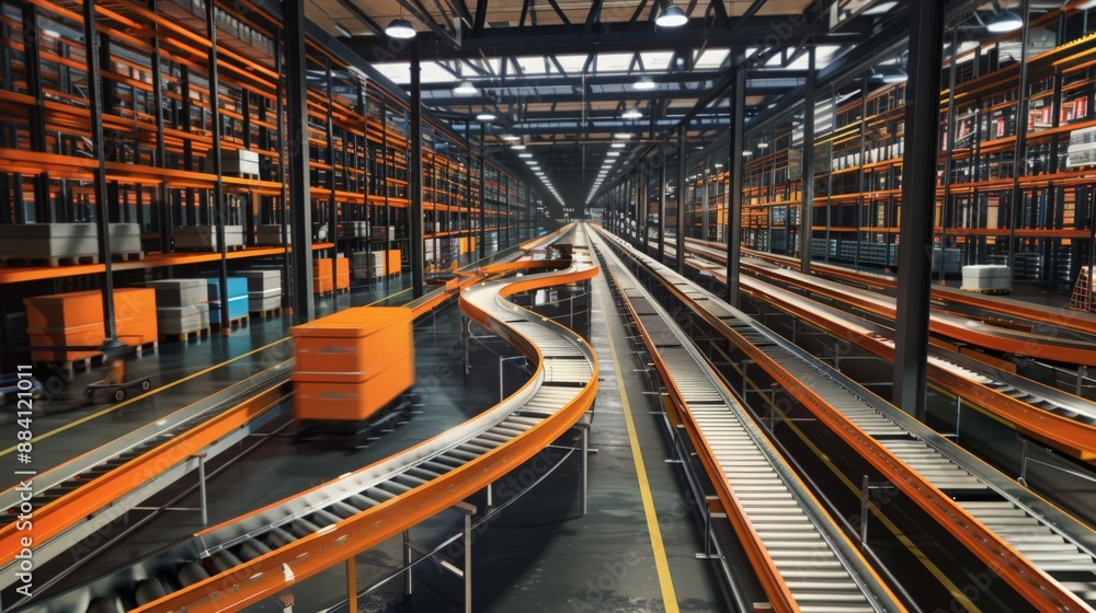 Poster capture the industrial aesthetic of conveyor belts and automated sorting systems, showcasing the mec