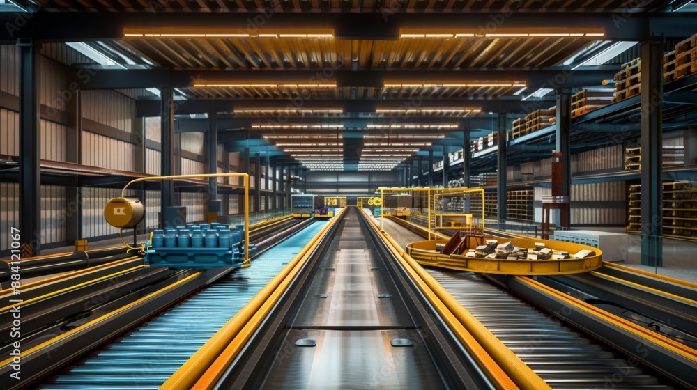 Poster capture the industrial aesthetic of conveyor belts and automated sorting systems, showcasing the mec