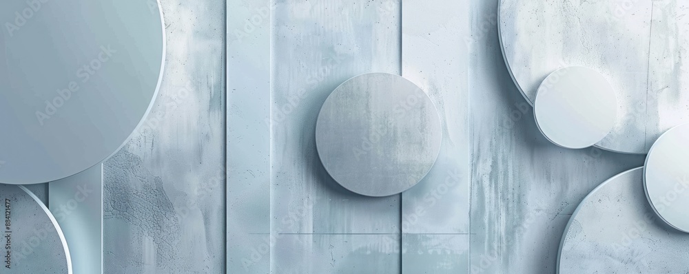 Aufkleber 3d rendering of overlapping blue and gray circular shapes on a textured concrete background