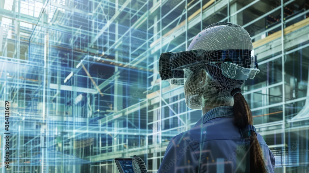 Aufkleber capture the integration of augmented reality in construction robotics, aiding in design visualizatio