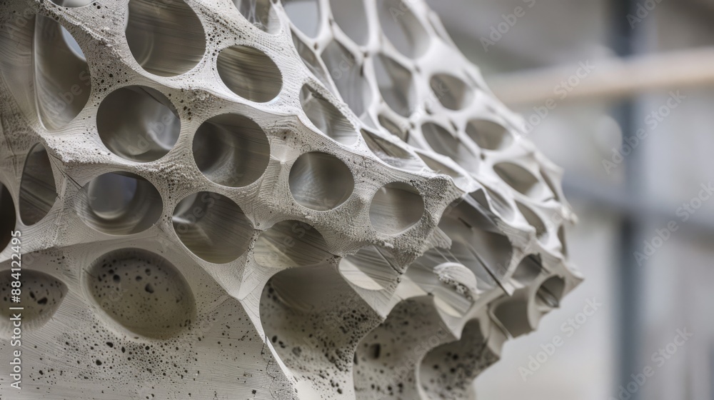 Poster capture the intricate details of 3d printing technology shaping concrete for architectural elements 