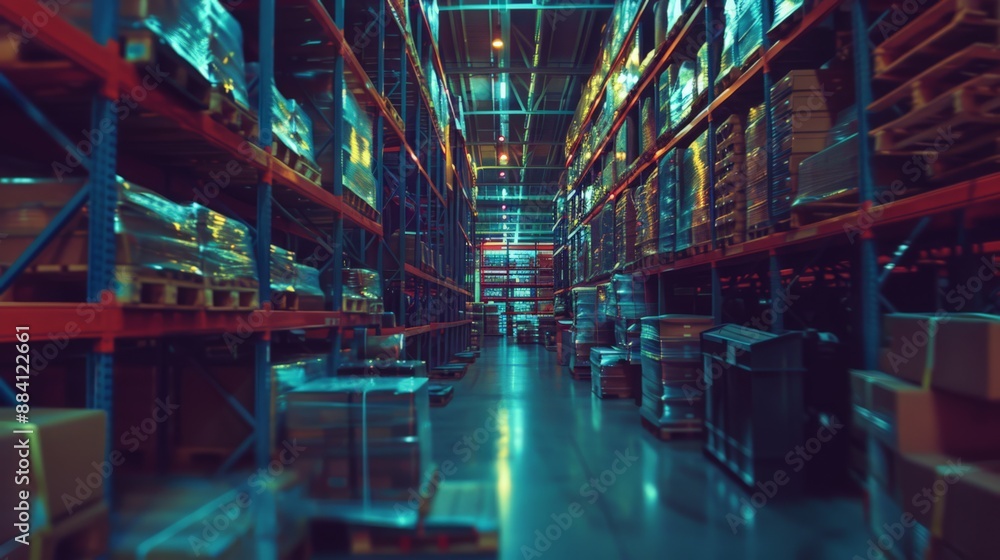 Aufkleber capture the movement and activity in a bustling warehouse environment, illustrating the dynamic flow