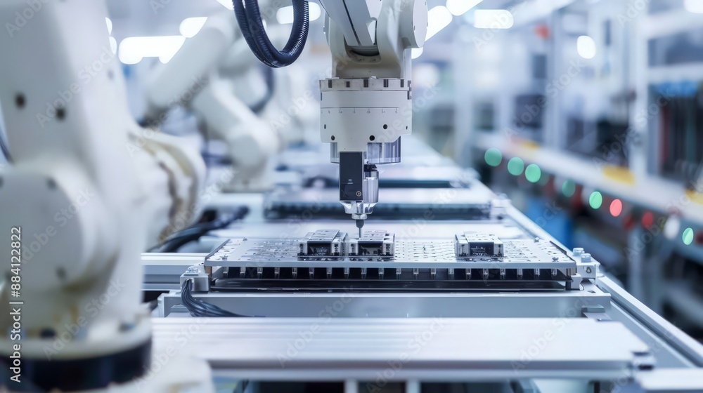 Poster capture the precision and efficiency of robots assembling electronic components in a state-of-the-ar