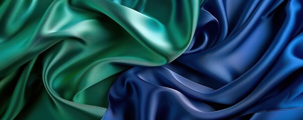 Fototapeta premium Shimmering interplay of teal and cobalt blue silk fabric