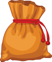 Full cloth bag tied with red rope is waiting to be opened