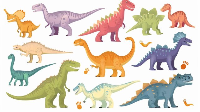 Adorable dinosaur artworks displaying a variety of dinosaur types, perfect for children's rooms, educational materials, kids' books, and themed decorations.